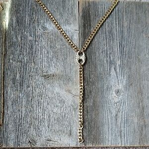 Long Gold Chain Statement Necklace With Rhinestone Accent Bead